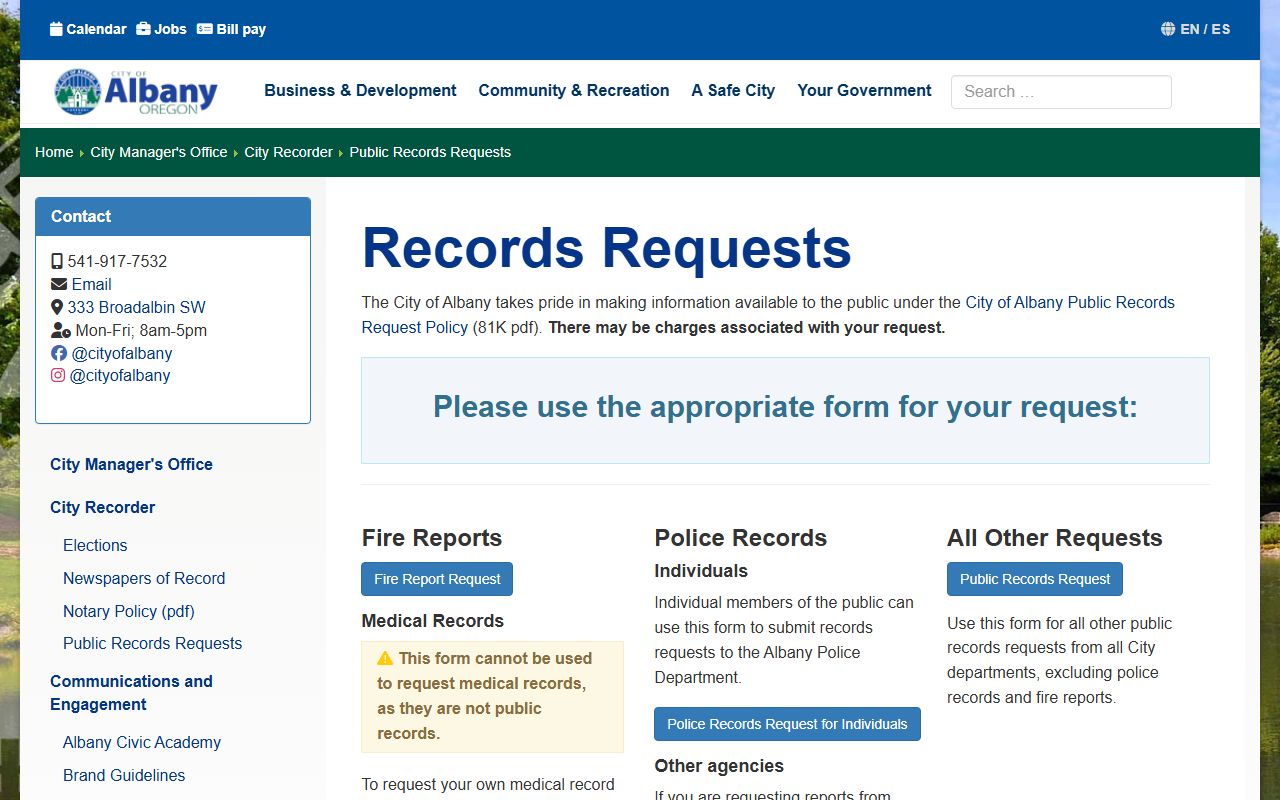 Albany Police records background check resource