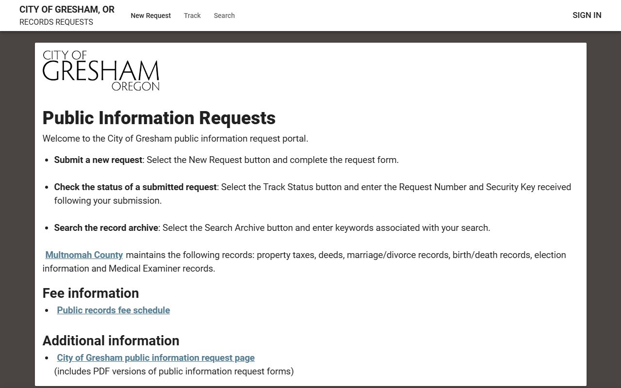 Gresham Police records request resource page