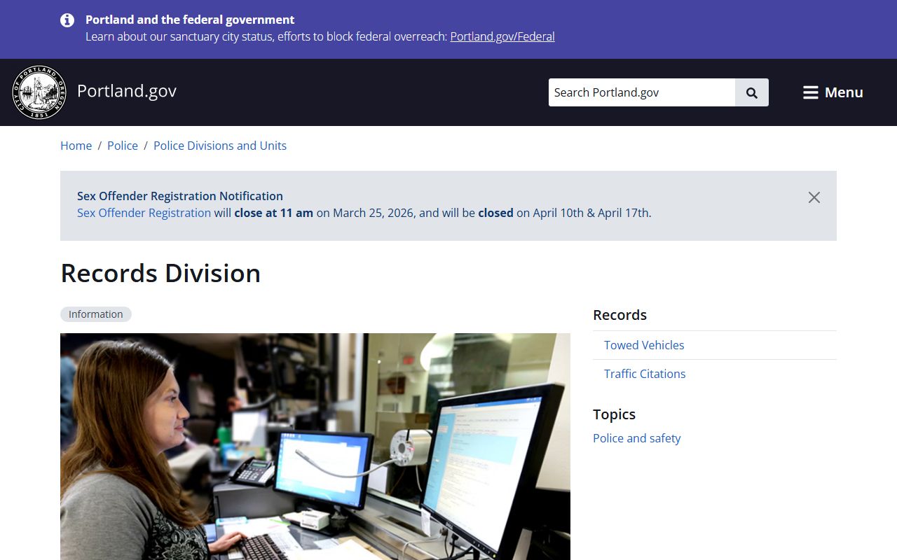 Portland Police Bureau Records Division background check