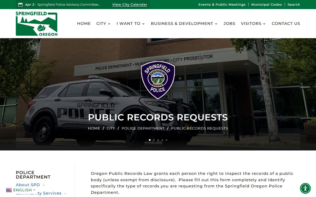 Springfield Police Records Division background check resource