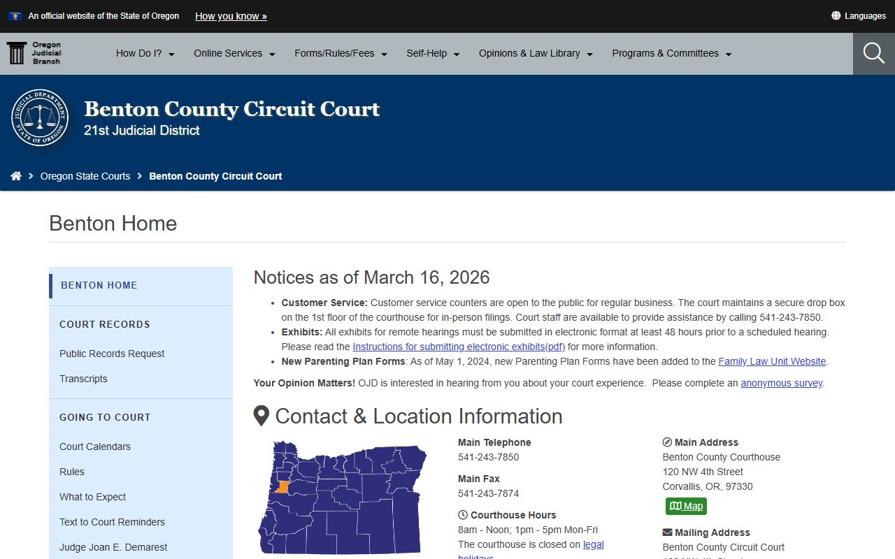 Benton County Circuit Court background check records
