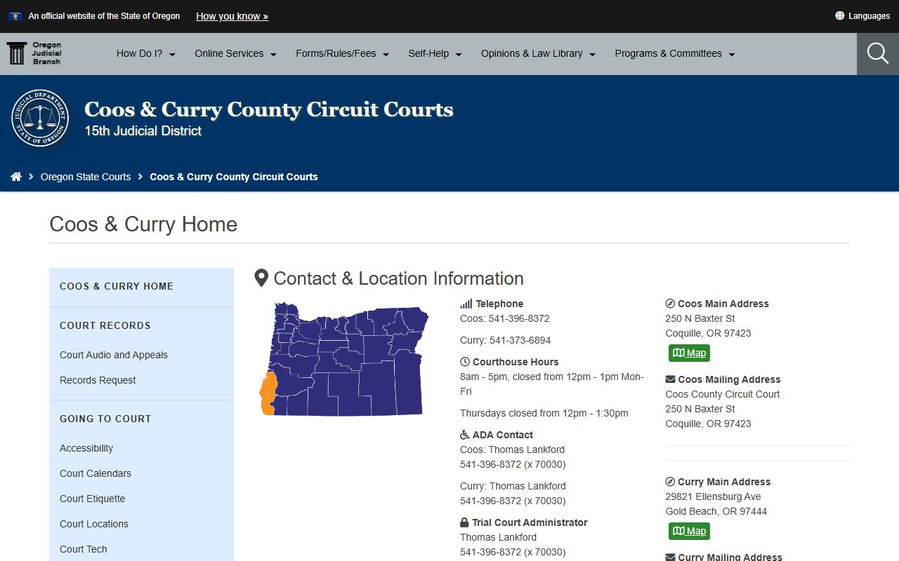 Coos County Circuit Court background check records