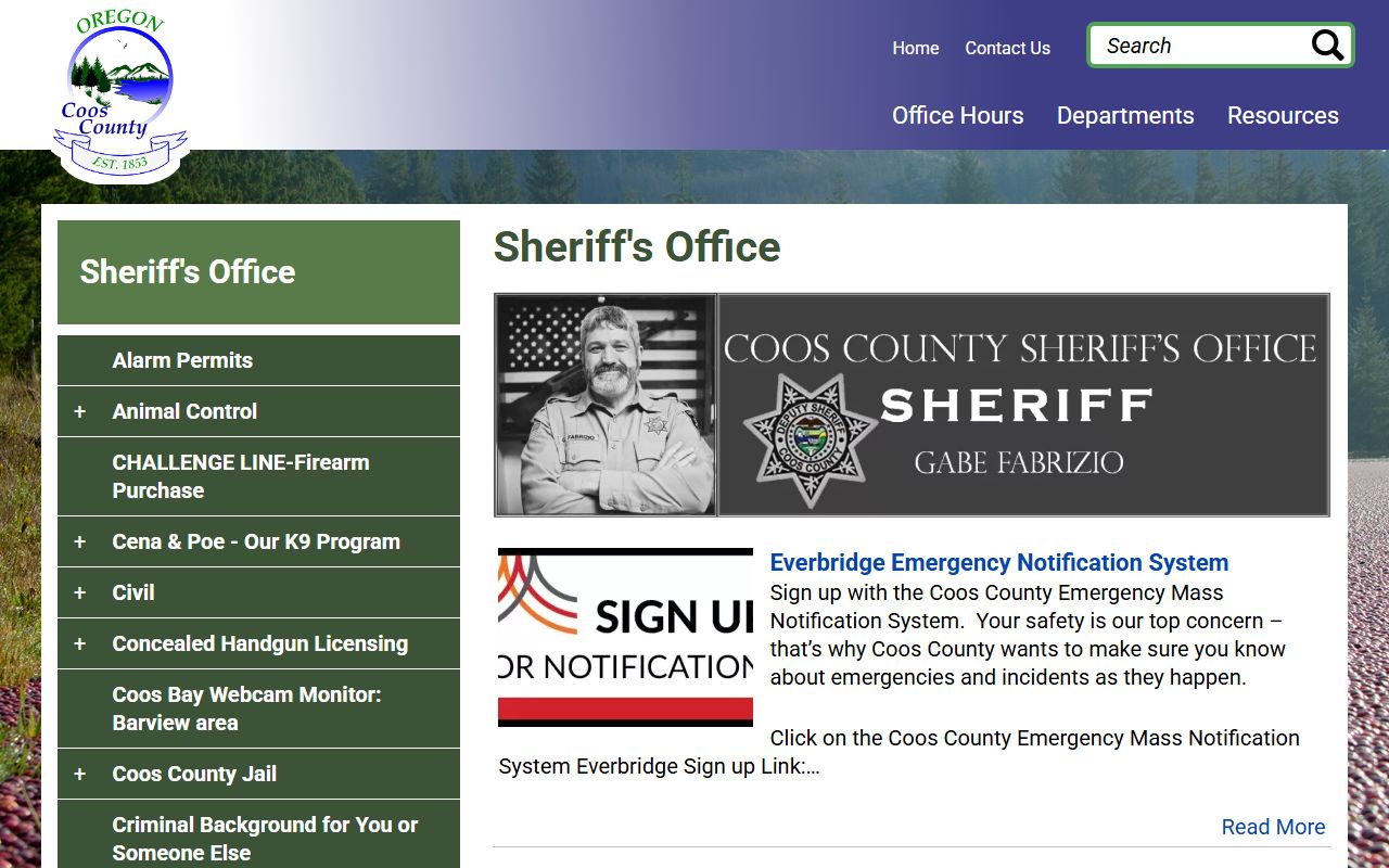 Coos County Sheriff resource for background check