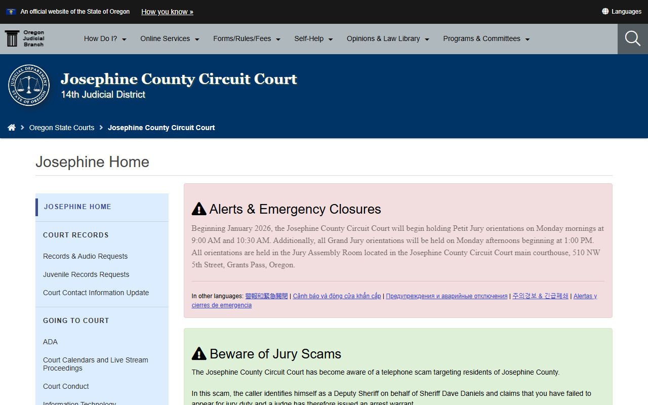 Josephine County Circuit Court background check records