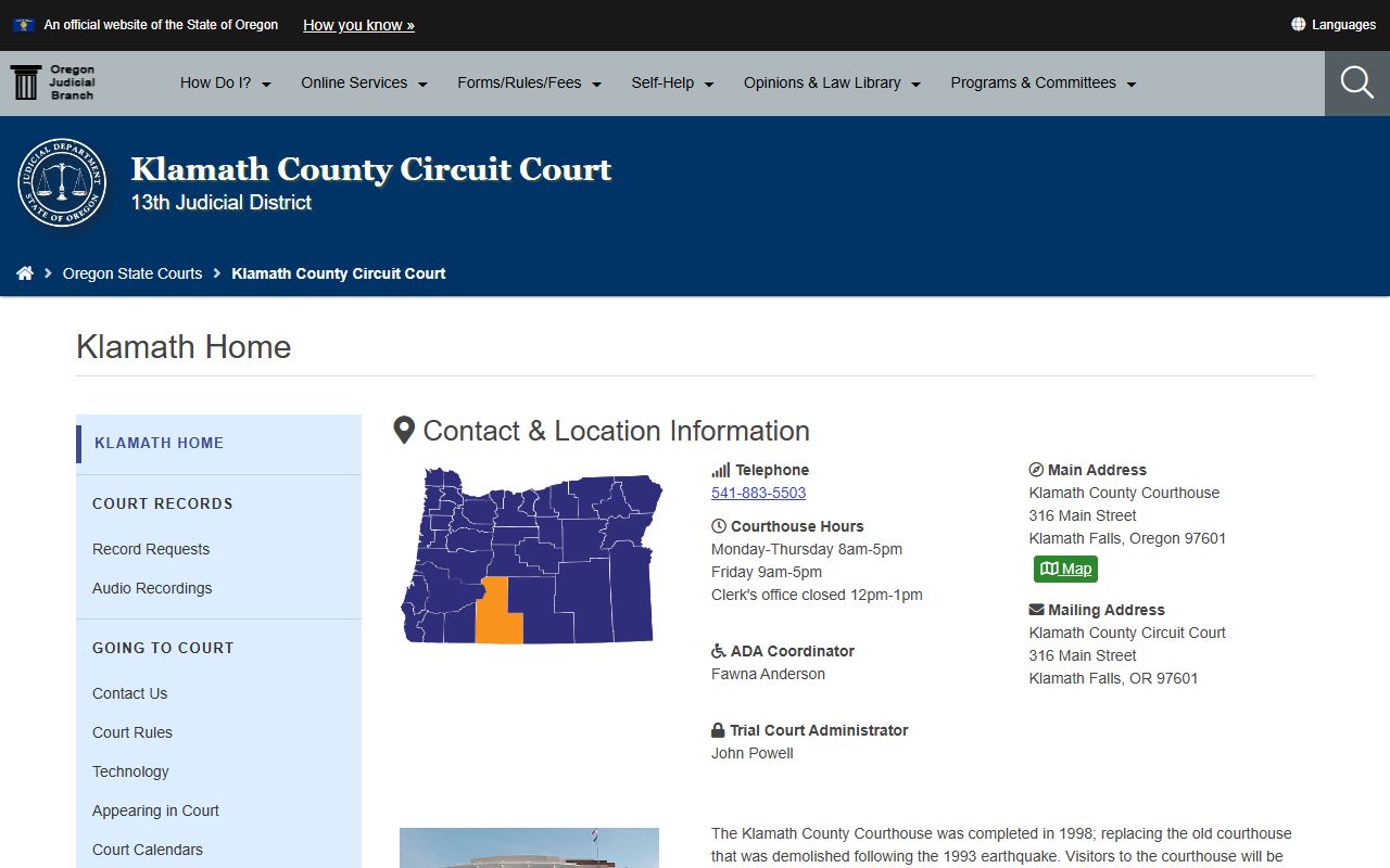 Klamath County Circuit Court background check records