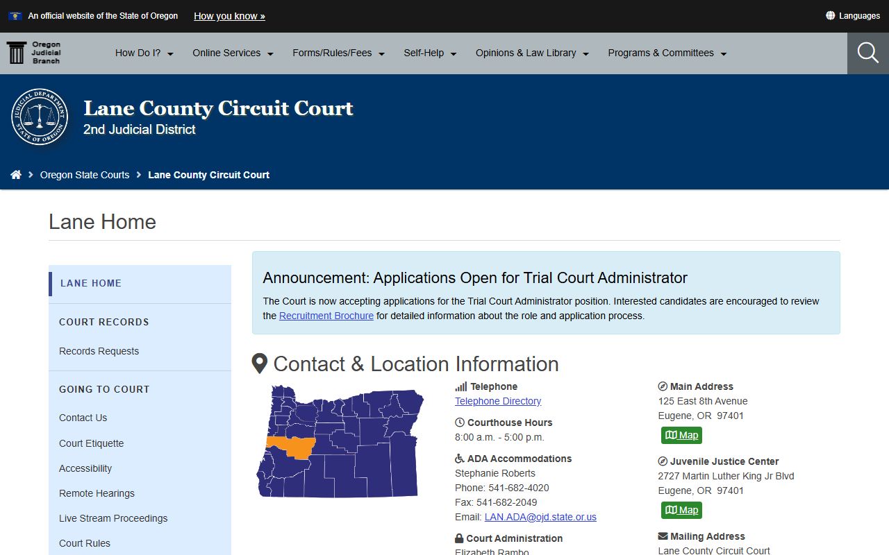 Lane County Circuit Court background check records