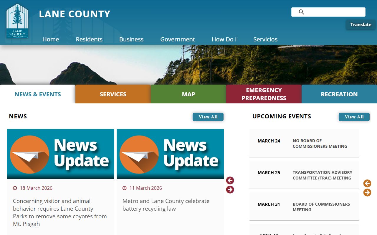 Lane County government homepage for background check requests