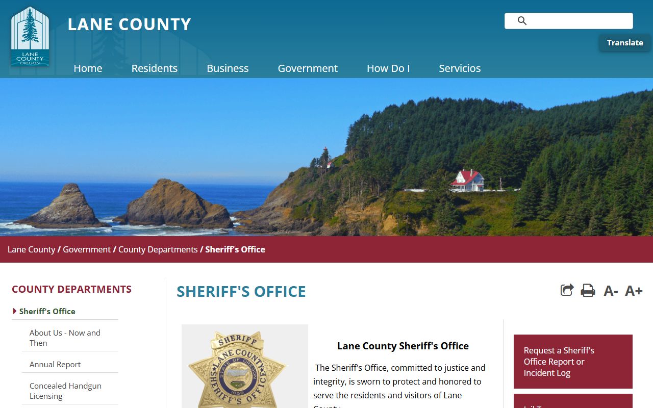 Lane County Sheriff background check resource page