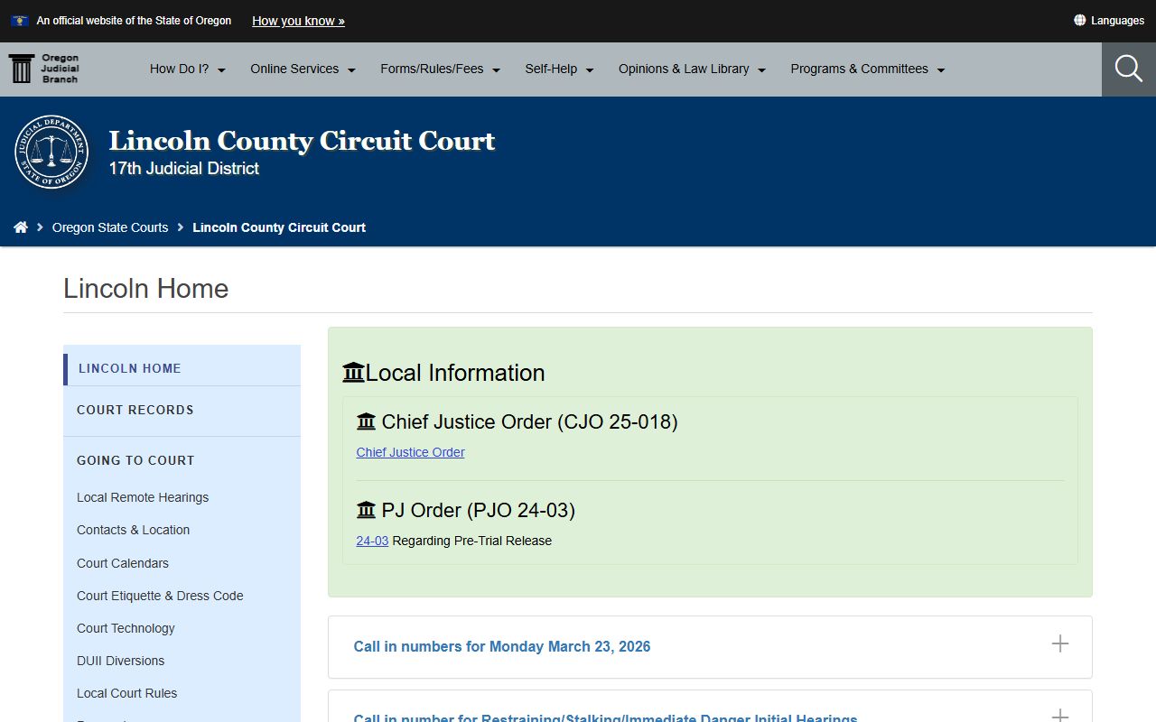 Lincoln County Circuit Court background check records