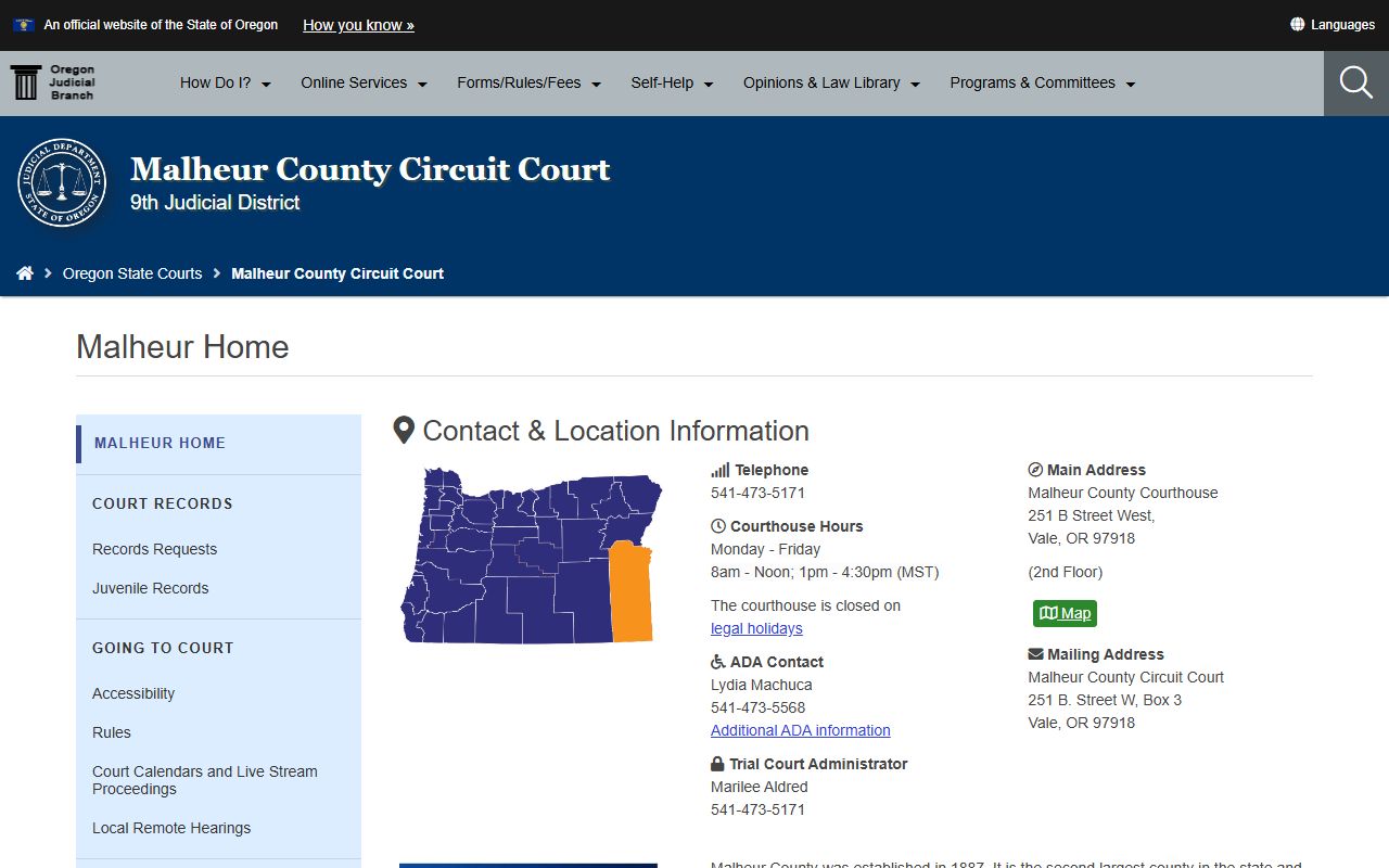 Malheur County Circuit Court background check records