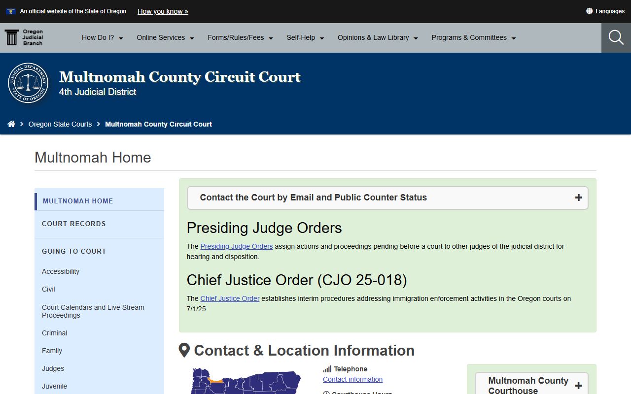 Multnomah County Circuit Court background check records