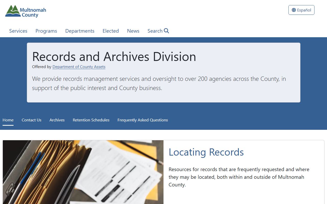 Multnomah County Records and Archives for background check documents