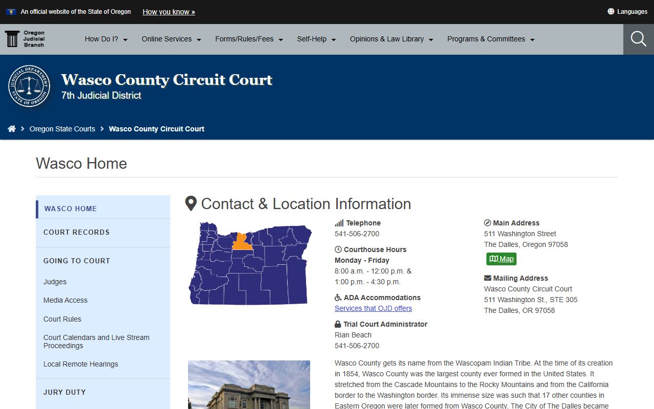 Wasco County Circuit Court background check records