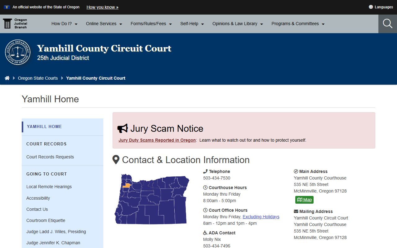 Yamhill County Circuit Court background check records